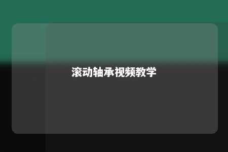 滚动轴承视频教学 